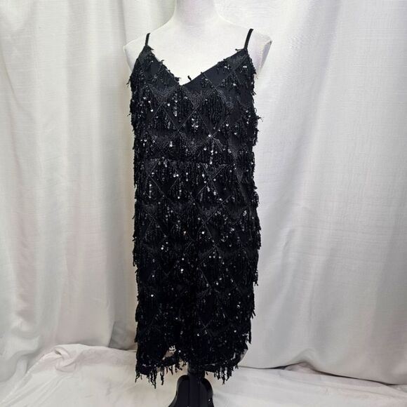 **SOLD** Black Sequin Fringe Party Dress Size XL - Picture 3 of 13
